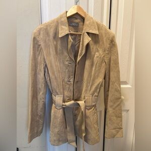 Kate Hill 100% Leather Suede Belted Jacket – Size XL